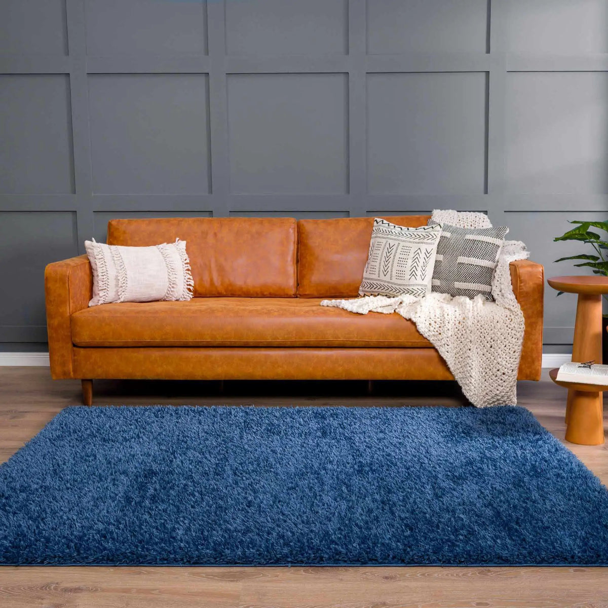 Faina Solid Dark Blue Shag Washable Area Rug - Clearance, installed in a room 2