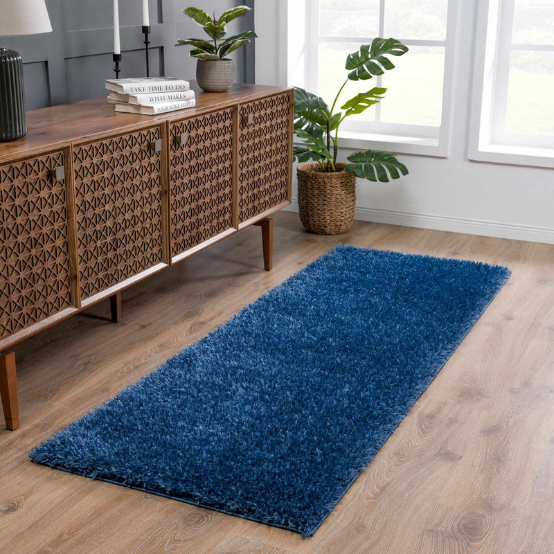 Faina Solid Dark Blue Shag Washable Area Rug - Clearance by Boutique Rugs