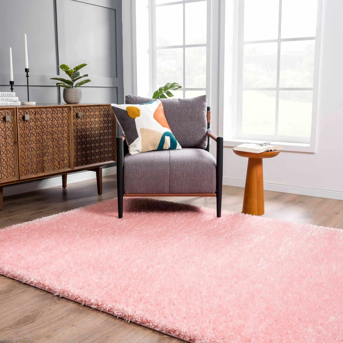 Faina Solid Pink Shag Washable Area Rug - Clearance, installed in a room 5