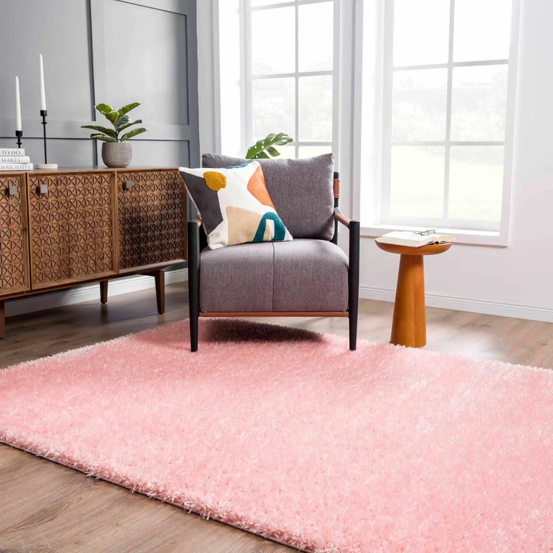 Faina Solid Pink Shag Washable Area Rug - Clearance by Boutique Rugs