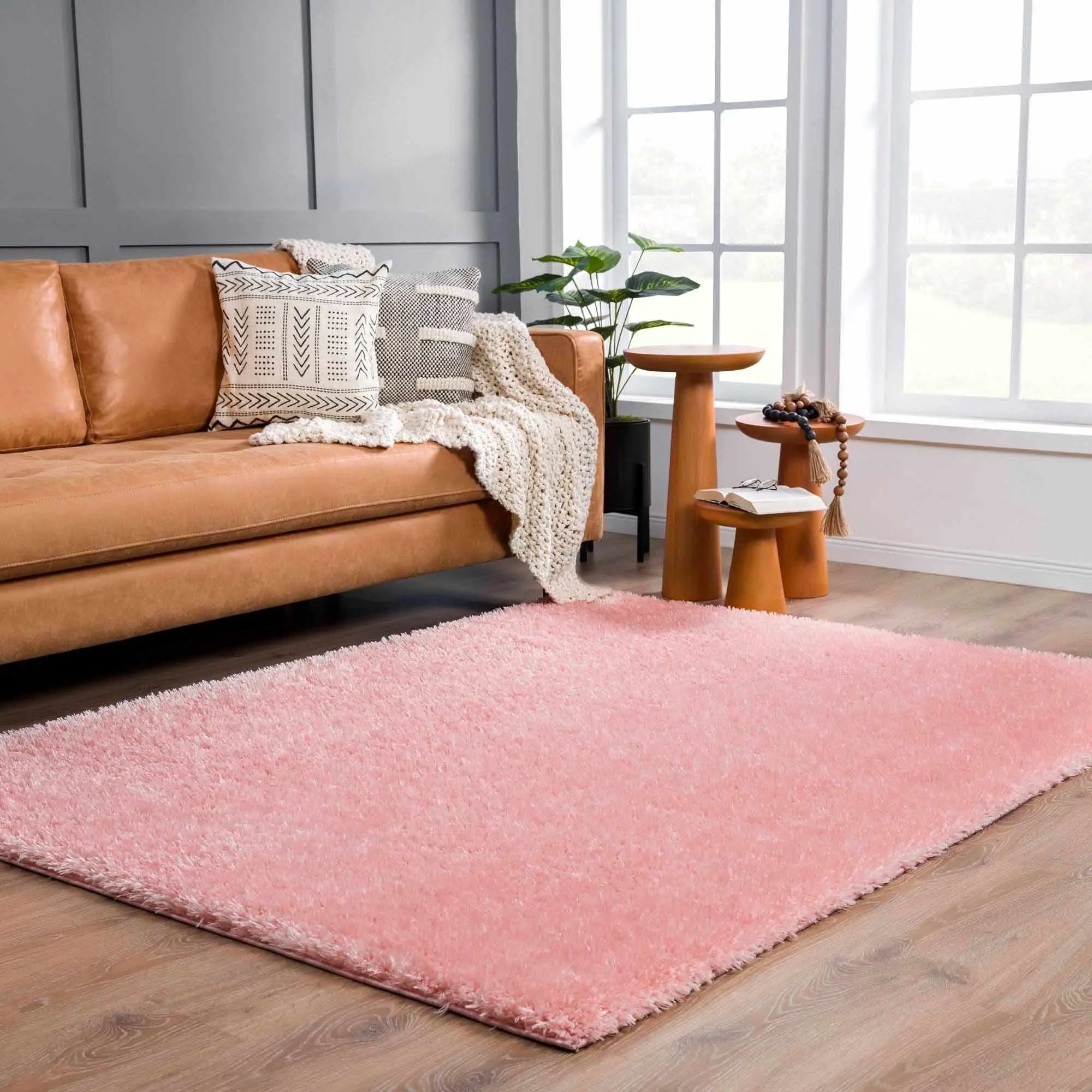 Faina Solid Pink Shag Washable Area Rug - Clearance by Boutique Rugs