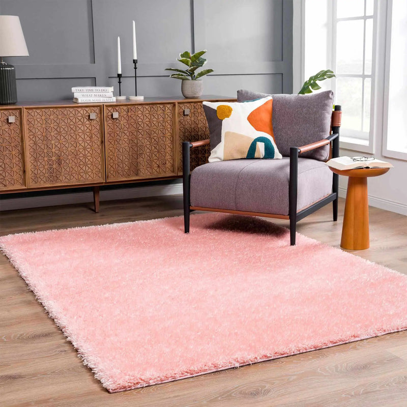 Faina Solid Pink Shag Washable Area Rug - Clearance by Boutique Rugs