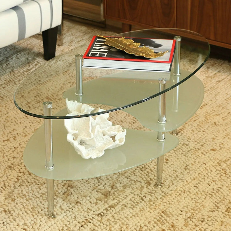 Modern Oval Glass Coffee Table with Chrome Metal Legs by HomePacific