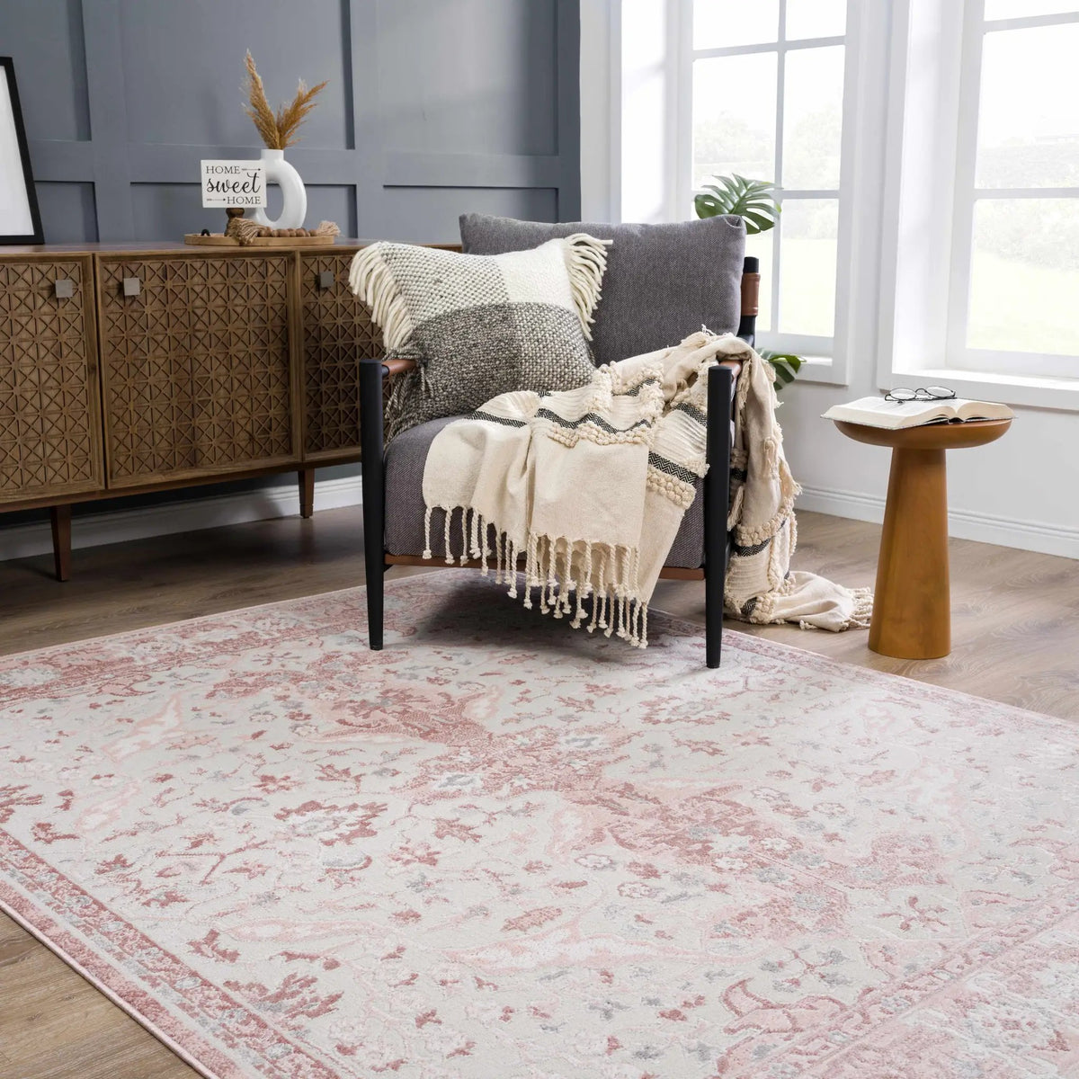 Zora Pink Area Rug, installed in a room 3
