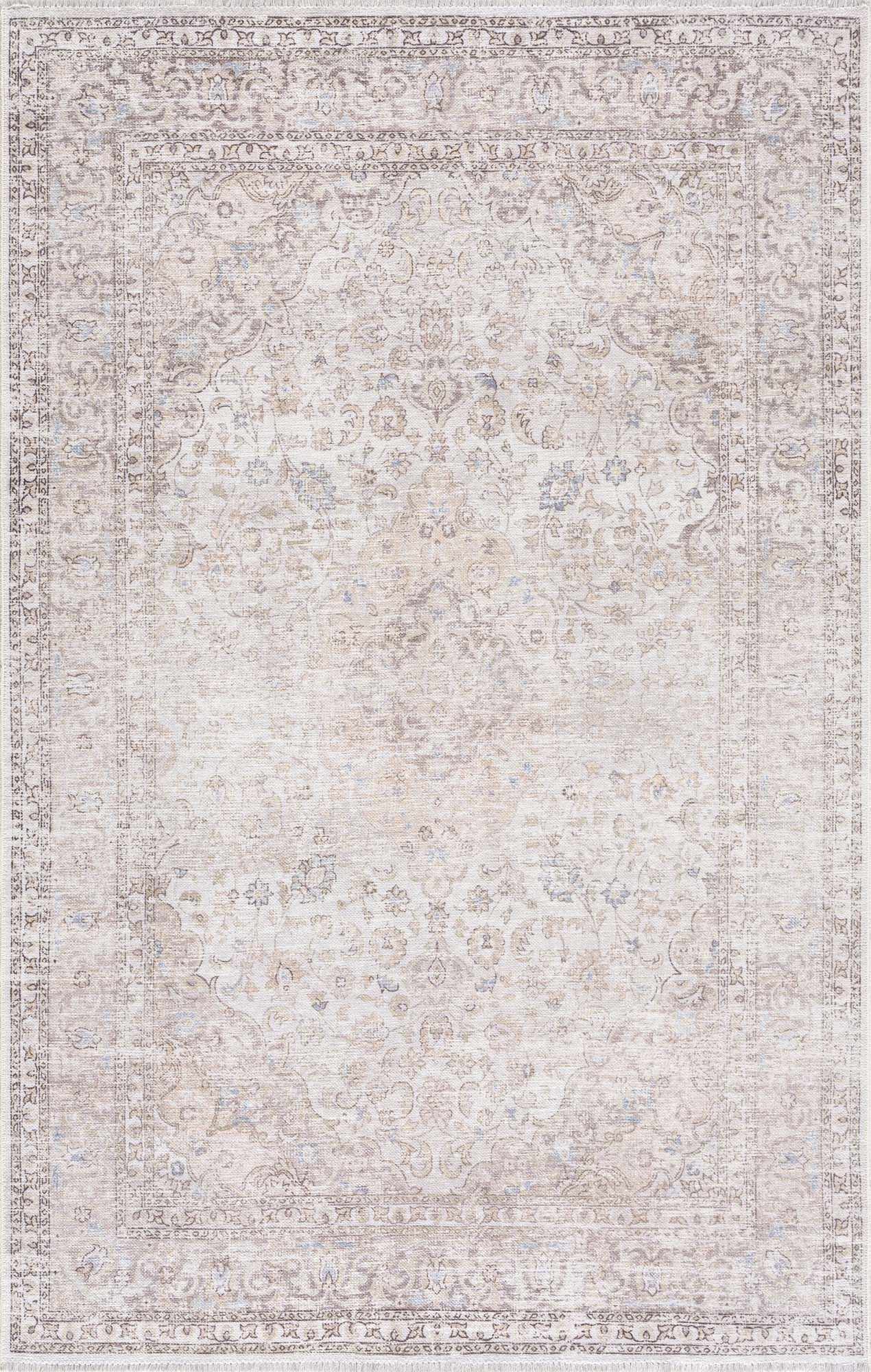 Cream Holi-2301 Washable Area Rug by Hauteloom