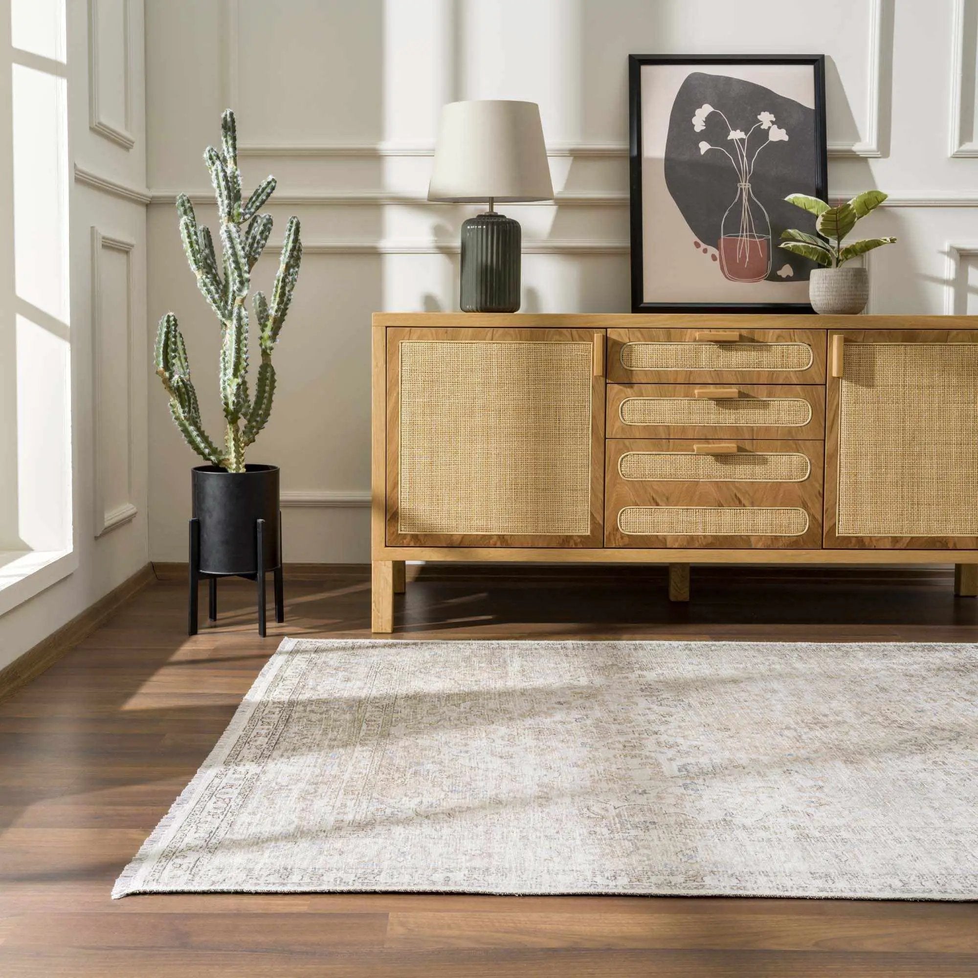 Cream Holi-2301 Washable Area Rug by Hauteloom
