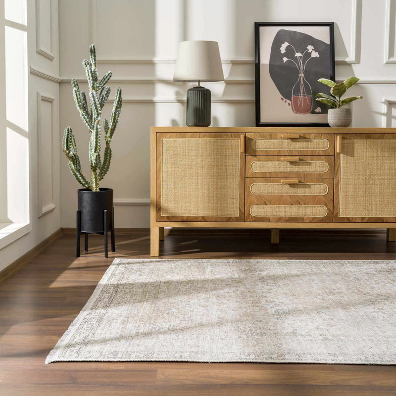 Cream Holi-2301 Washable Area Rug by Hauteloom