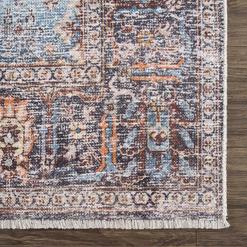 Blue Burgundy Holi-2302 Washable Area Rug by Hauteloom