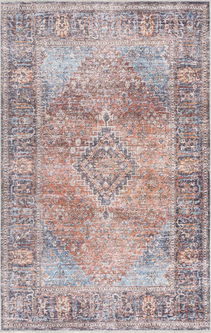 Blue Burgundy Holi-2302 Washable Area Rug by Hauteloom