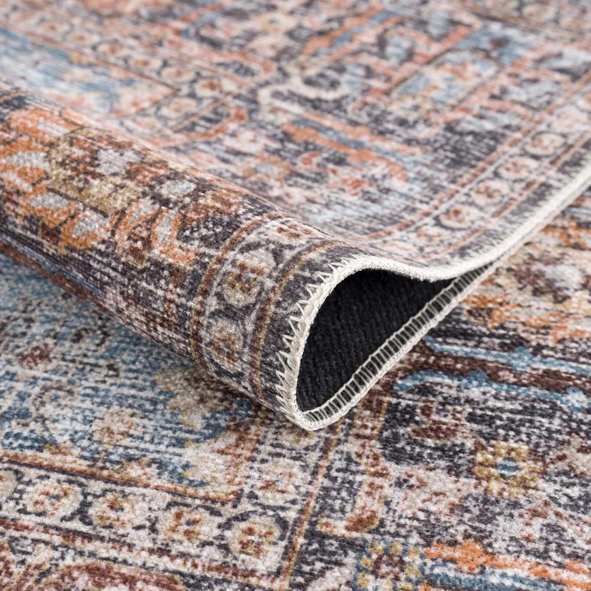 Blue Burgundy Holi-2302 Washable Area Rug by Hauteloom