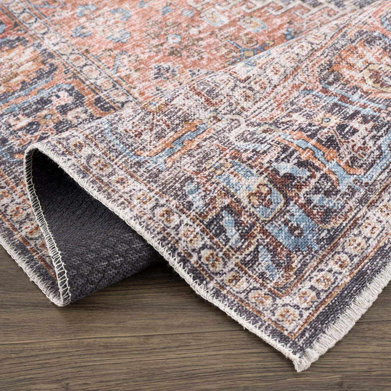Blue Burgundy Holi-2302 Washable Area Rug by Hauteloom