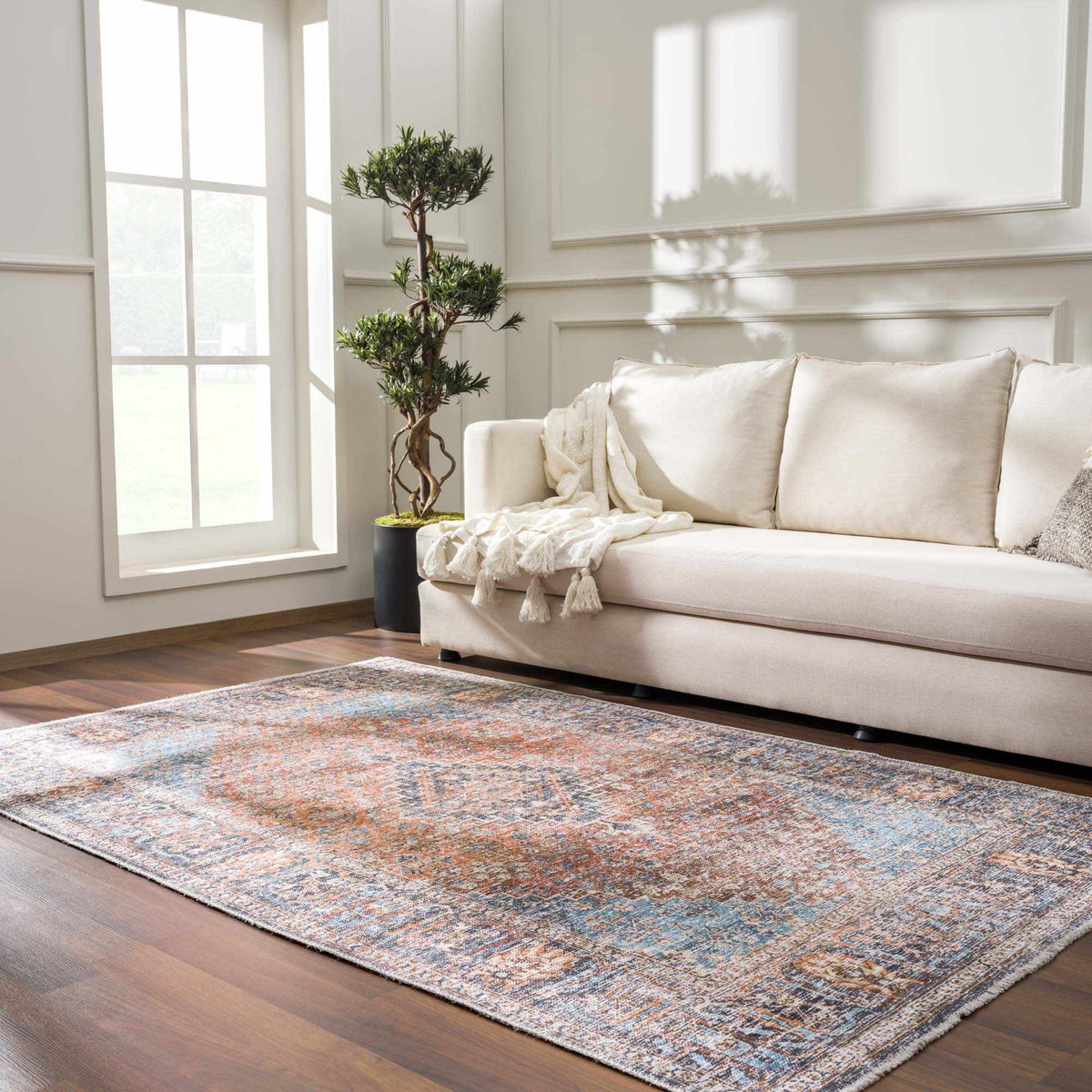 Blue Burgundy Holi-2302 Washable Area Rug, installed in a room