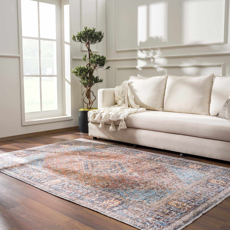 Blue Burgundy Holi-2302 Washable Area Rug by Hauteloom