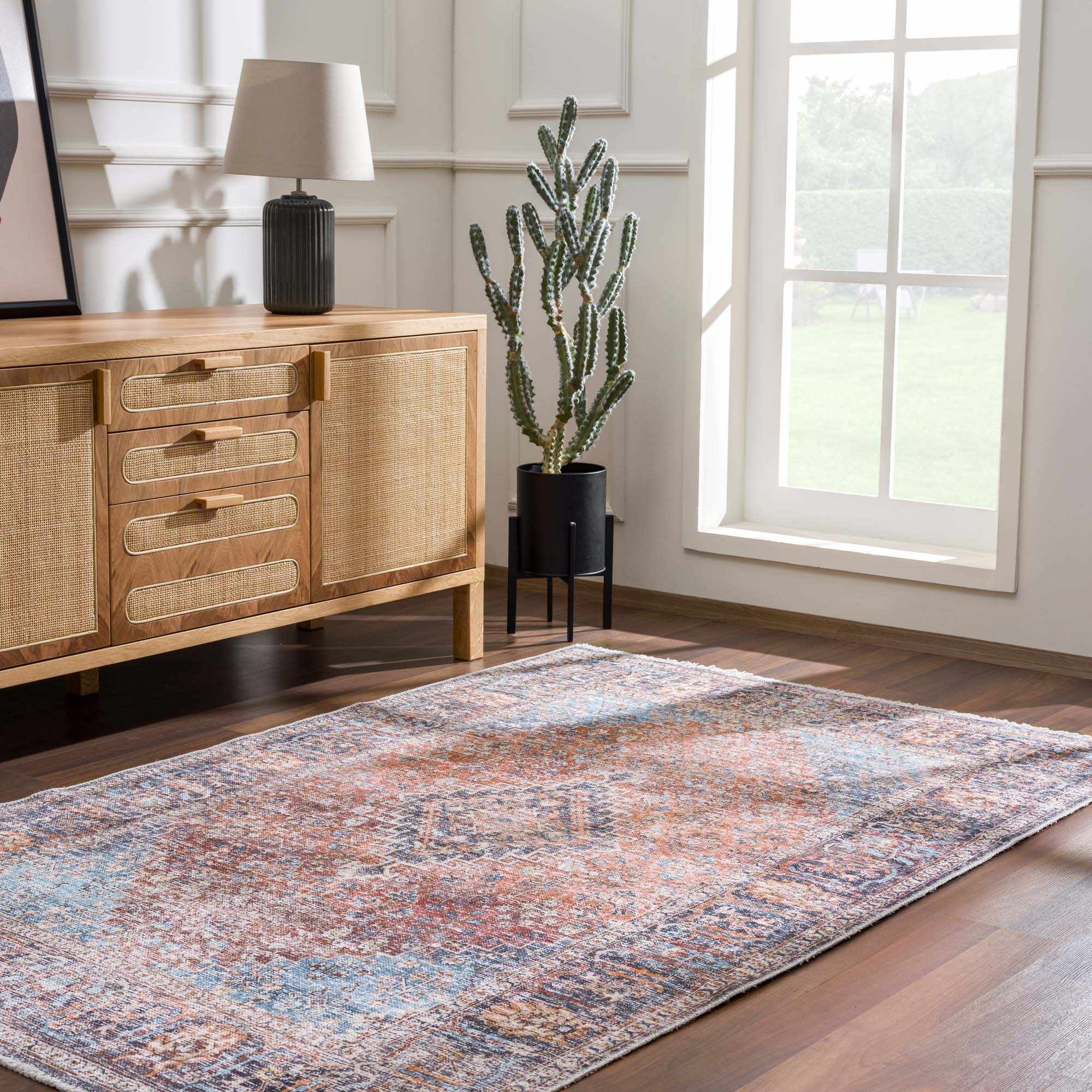 Blue Burgundy Holi-2302 Washable Area Rug by Hauteloom