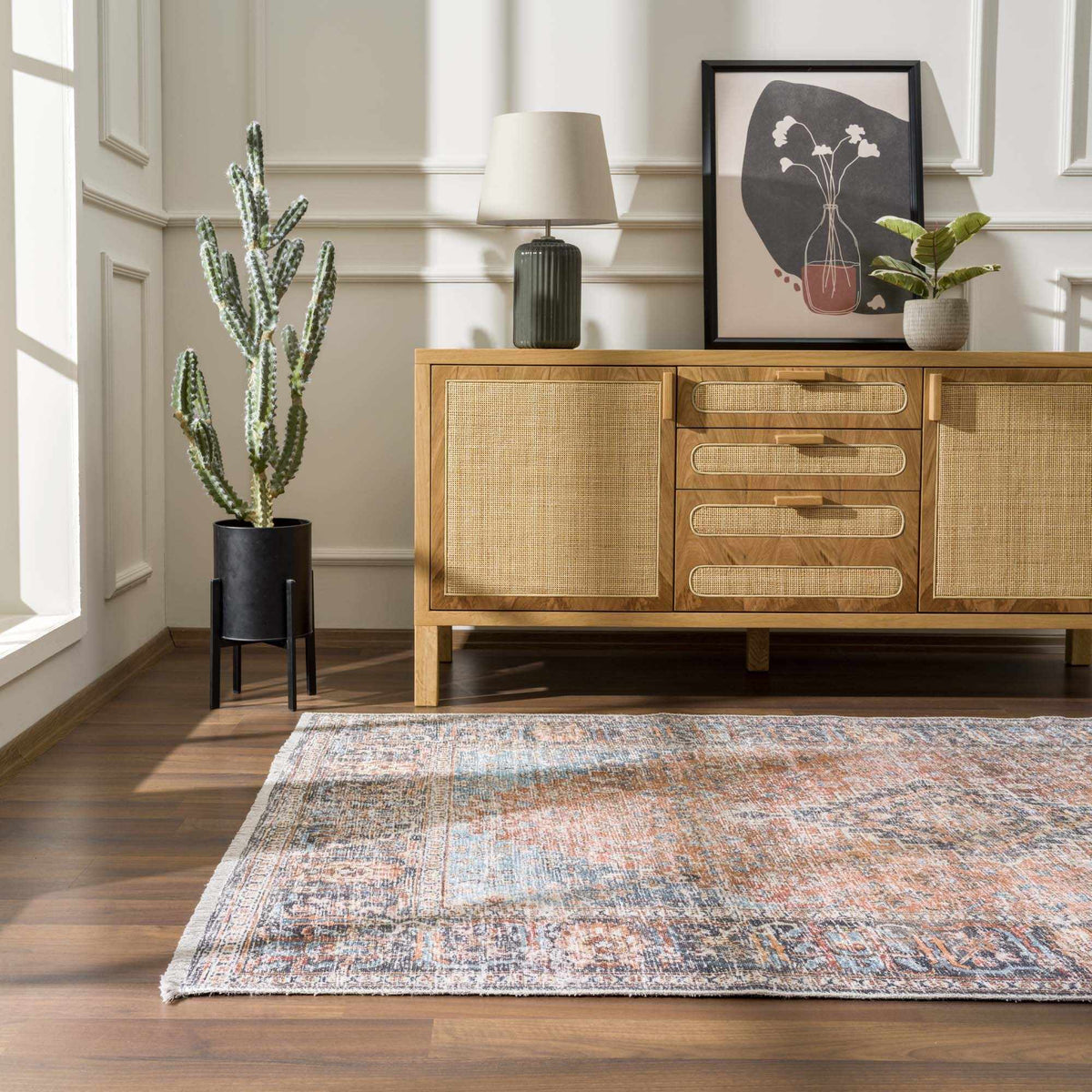 Blue Burgundy Holi-2302 Washable Area Rug, installed in a room 3