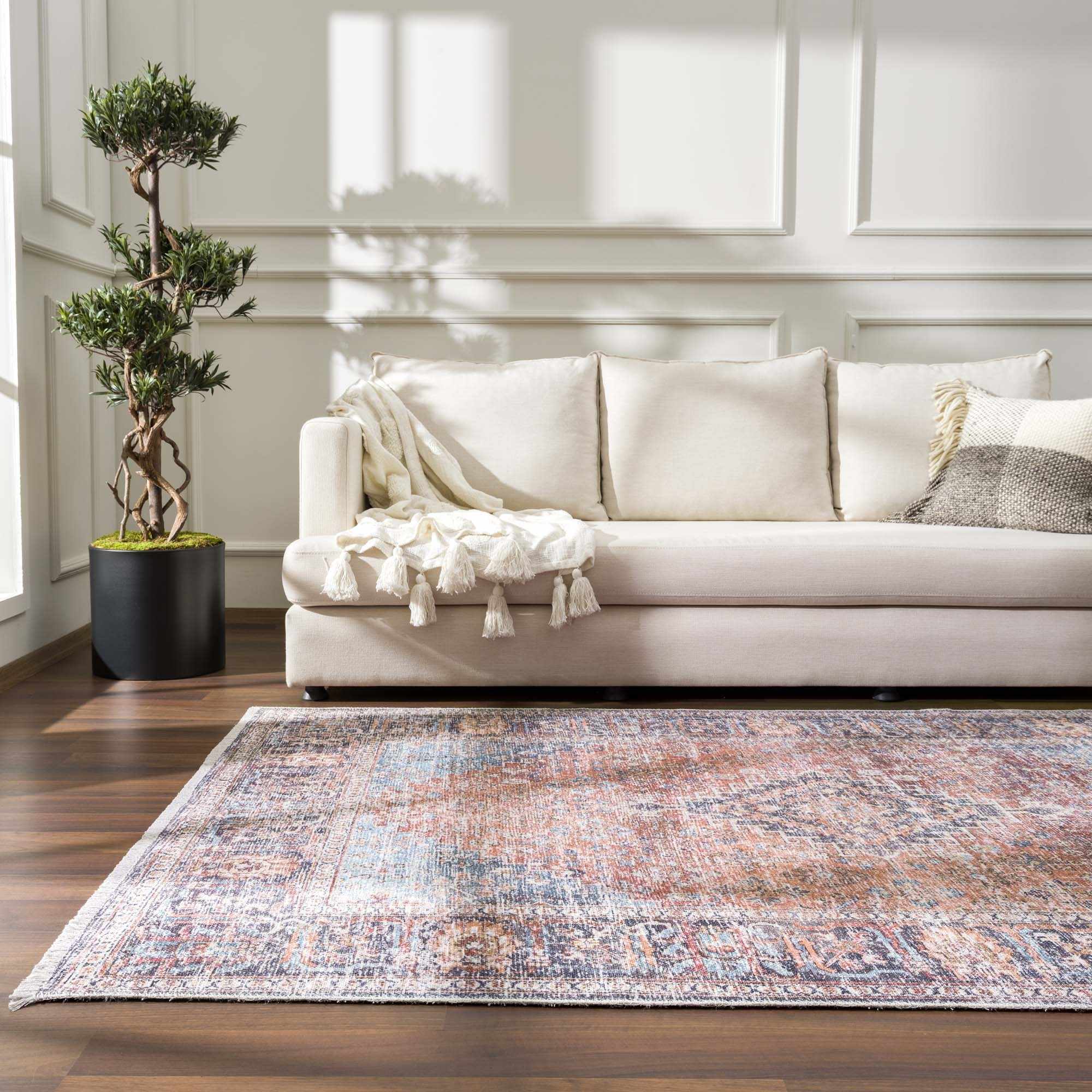 Blue Burgundy Holi-2302 Washable Area Rug by Hauteloom