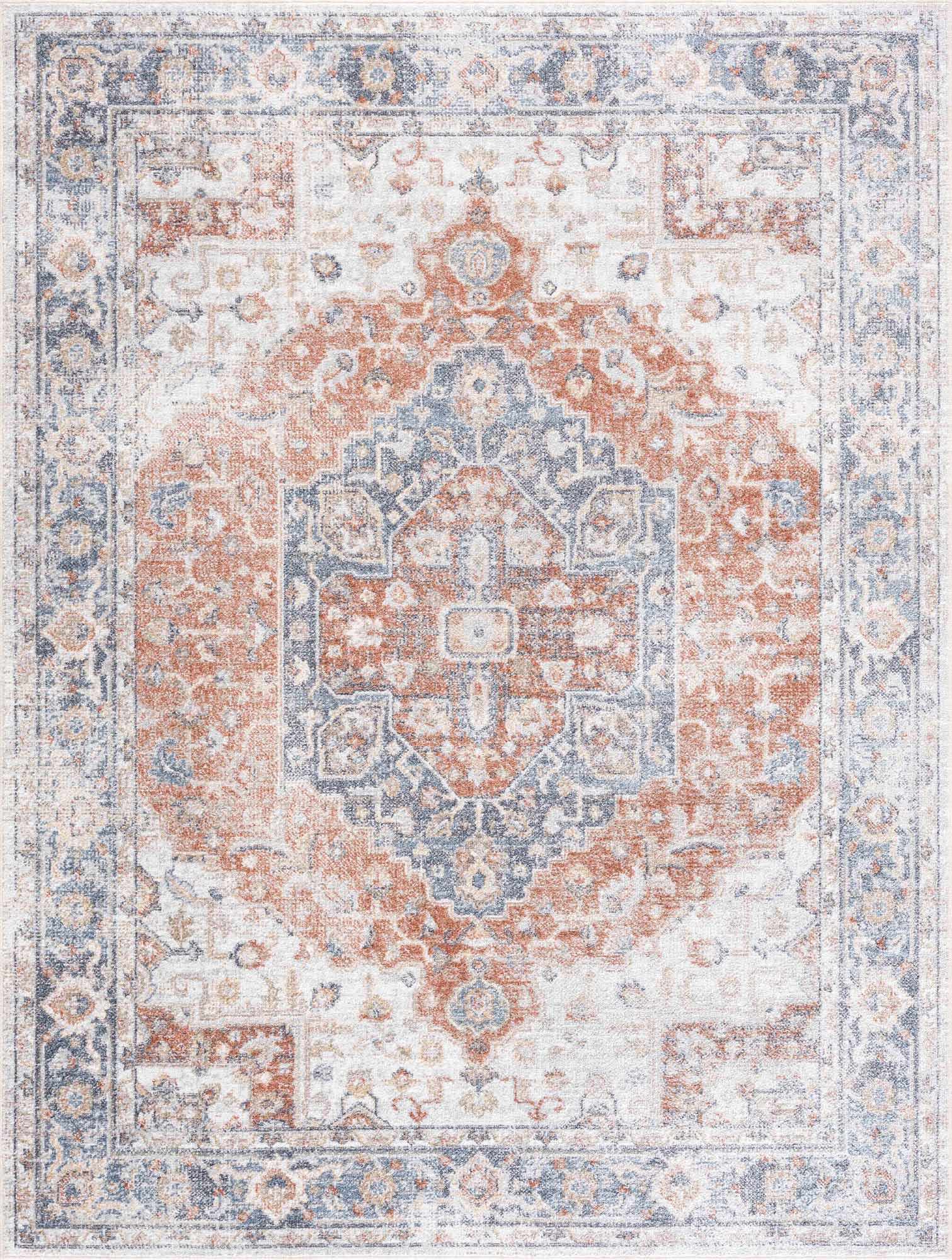 Akram Gray & Orange Washable Area Rug - Clearance by Boutique Rugs