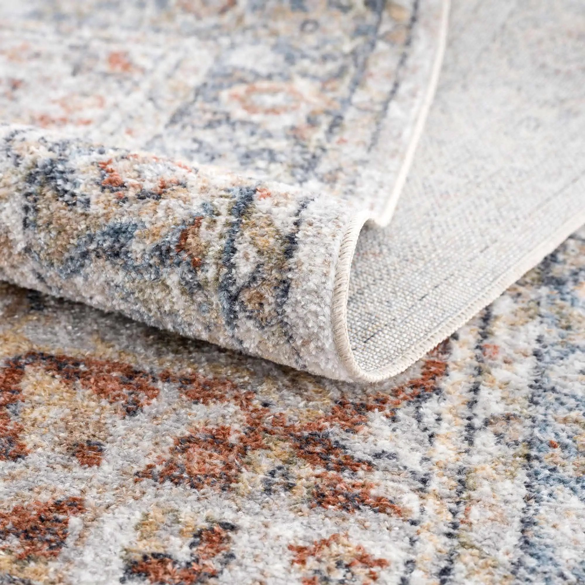 Akram Gray & Orange Washable Area Rug - Clearance by Boutique Rugs