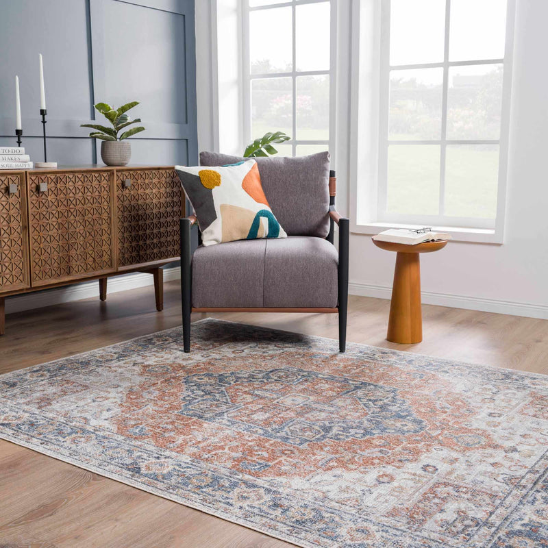 Akram Gray & Orange Washable Area Rug - Clearance by Boutique Rugs