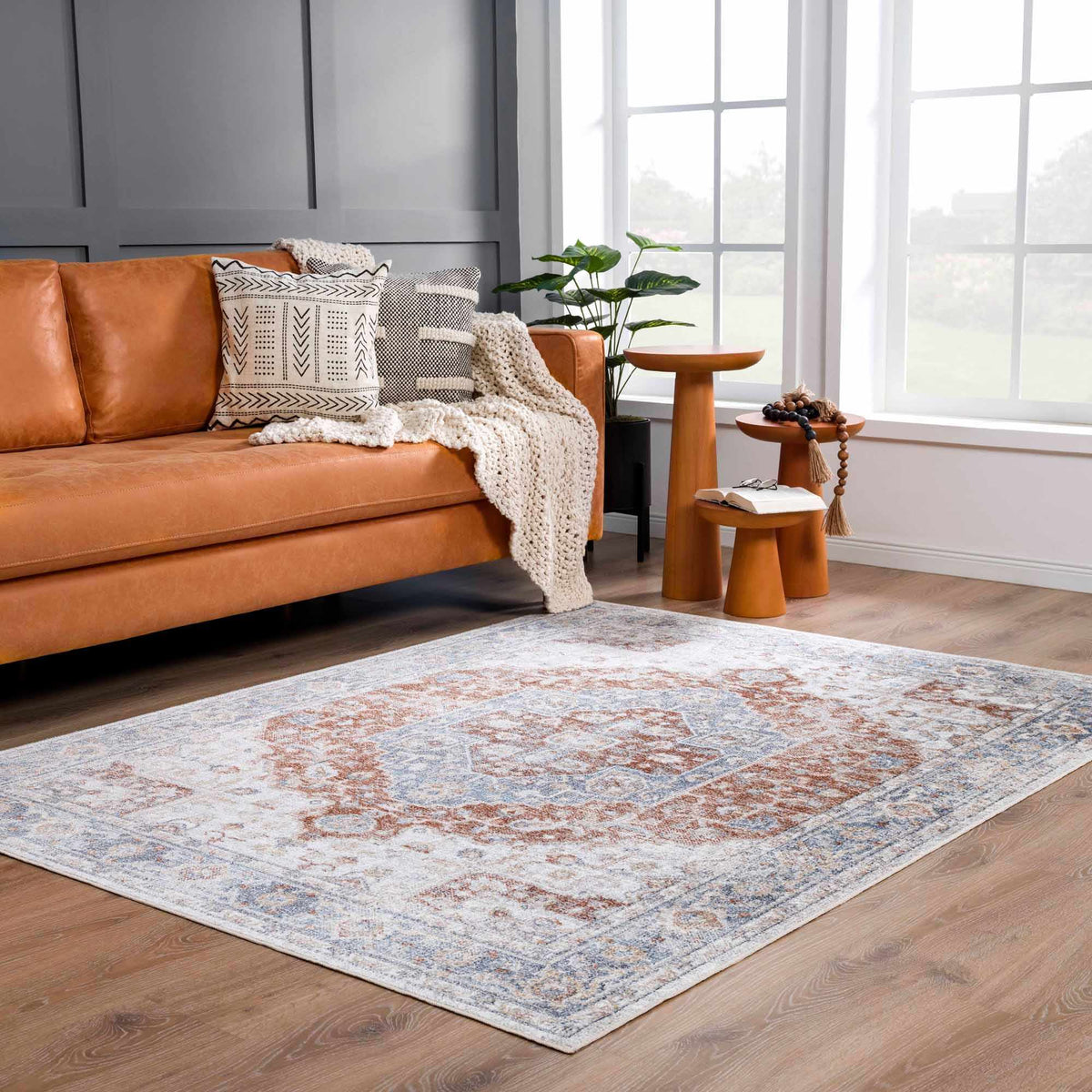 Akram Gray & Orange Washable Area Rug - Clearance, installed in a room 5