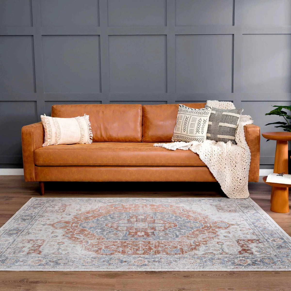 Akram Gray & Orange Washable Area Rug - Clearance, installed in a room 2