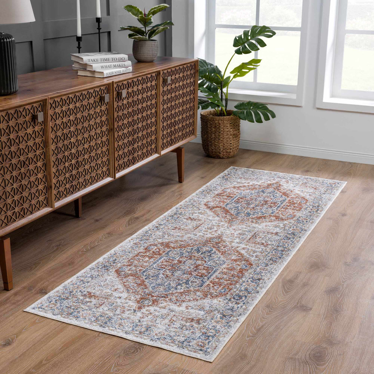 Akram Gray & Orange Washable Area Rug - Clearance, installed in a room 3