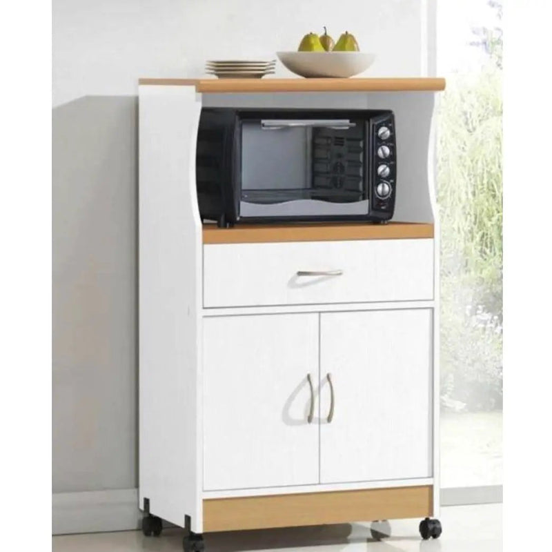 White Kitchen Utility Cabinet Microwave Cart with Caster Wheels by HomePacific