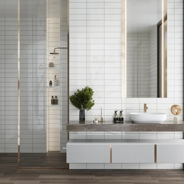 White 4x12 Polished Ceramic Subway Tile (34 pack, 10.4 sq ft/case), photo 2 of 11