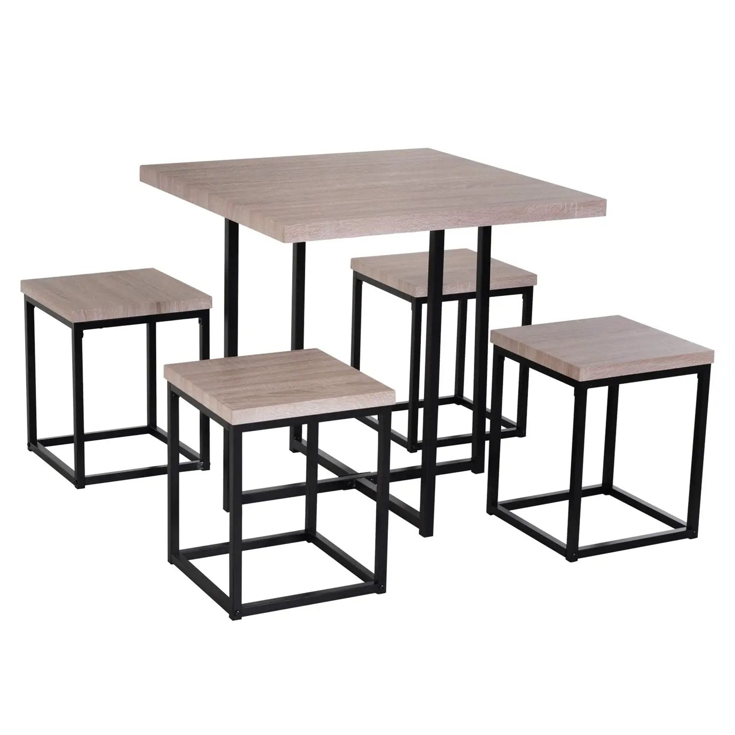 Farmhouse 5 Piece Square Natural Wood Steel Kitchen Dining Set by HomePacific