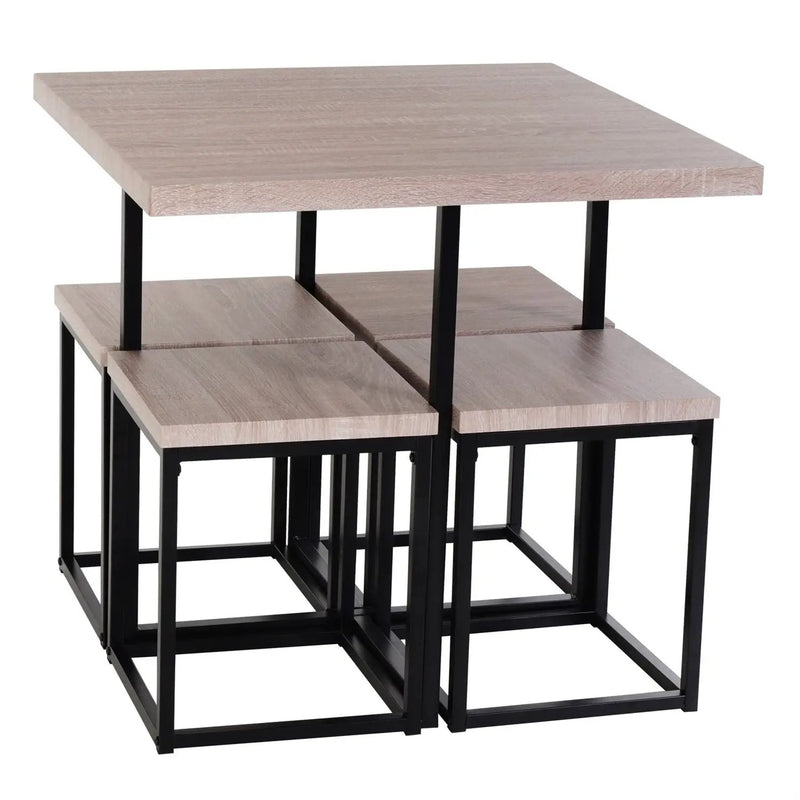 Farmhouse 5 Piece Square Natural Wood Steel Kitchen Dining Set by HomePacific