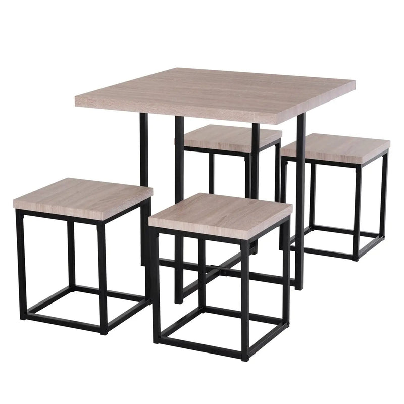 Farmhouse 5 Piece Square Natural Wood Steel Kitchen Dining Set by HomePacific