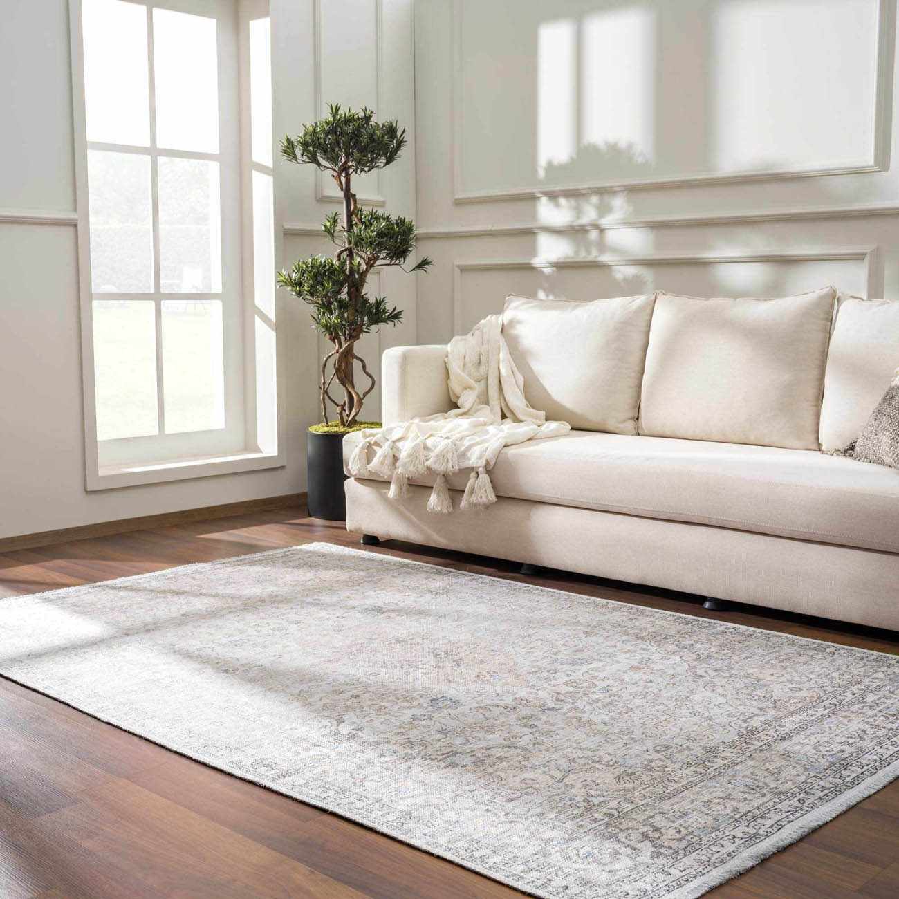Cream Holi-2301 Washable Area Rug by Boutique Rugs