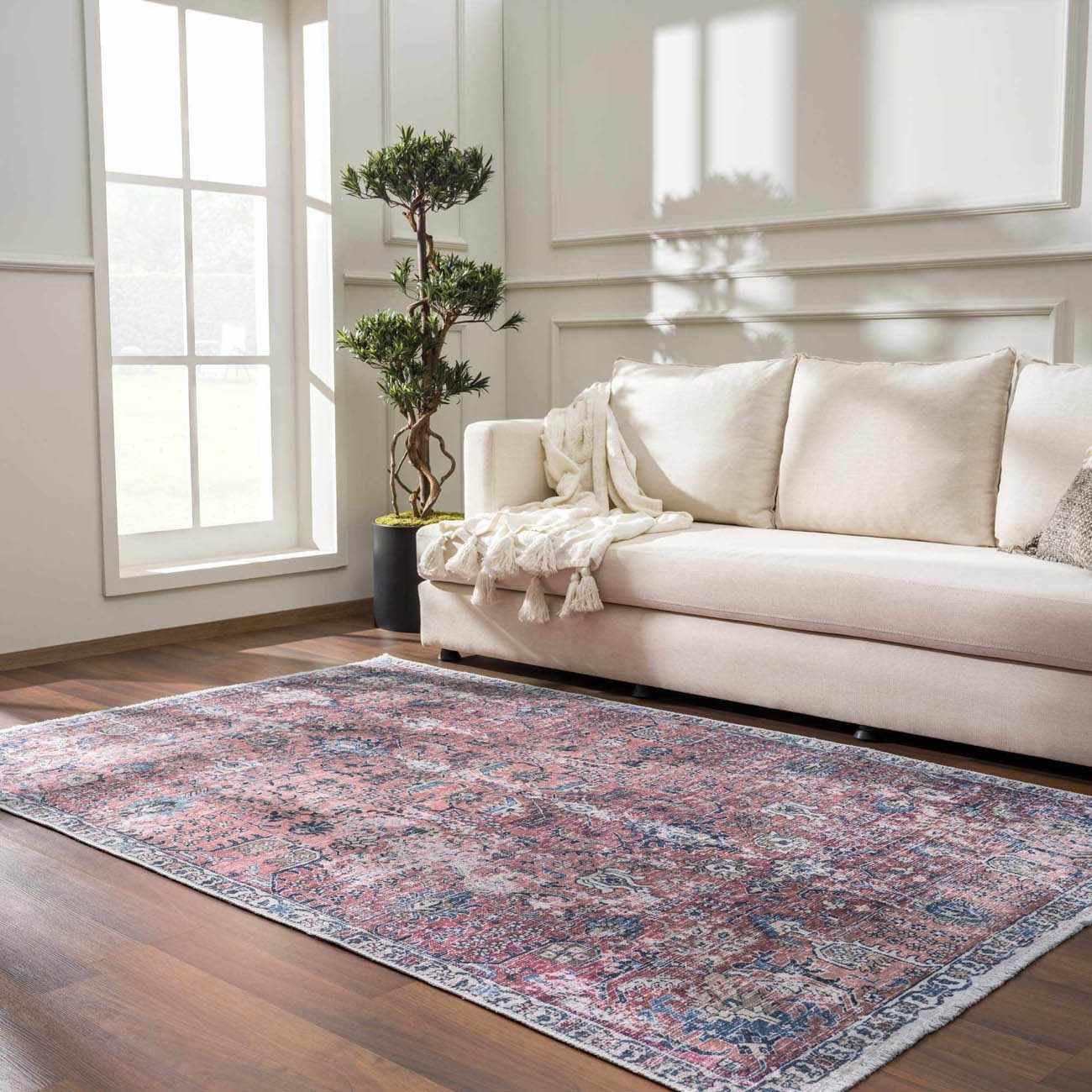 Burgundy Holi-2303 Washable Area Rug by Boutique Rugs