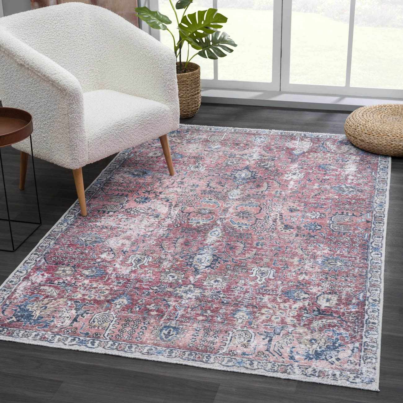 Burgundy Holi-2303 Washable Area Rug by Boutique Rugs