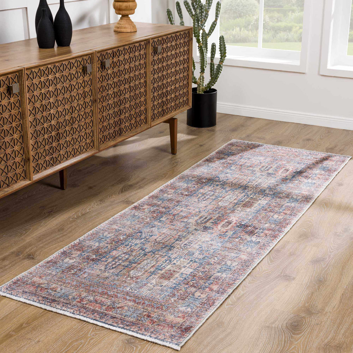 Burnt Orange Holi-2300 Washable Area Rug, installed in a room