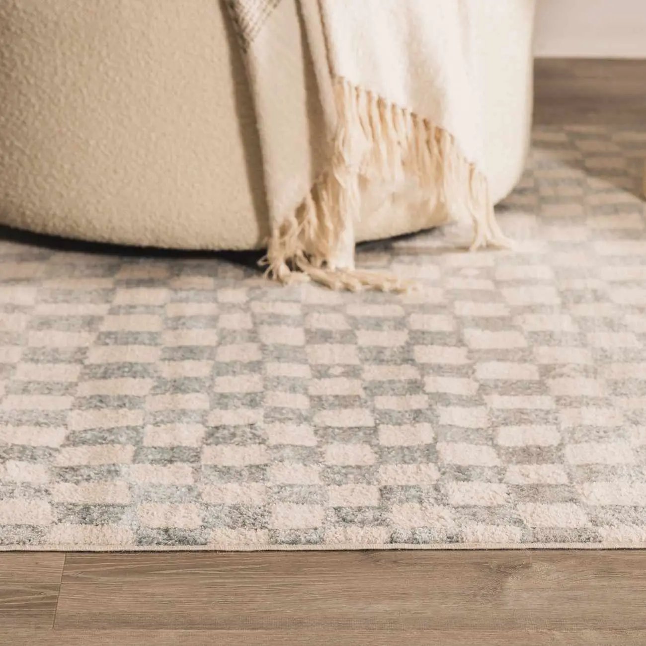 Benjy Cream & Light Blue Checkered Area Rug by Boutique Rugs
