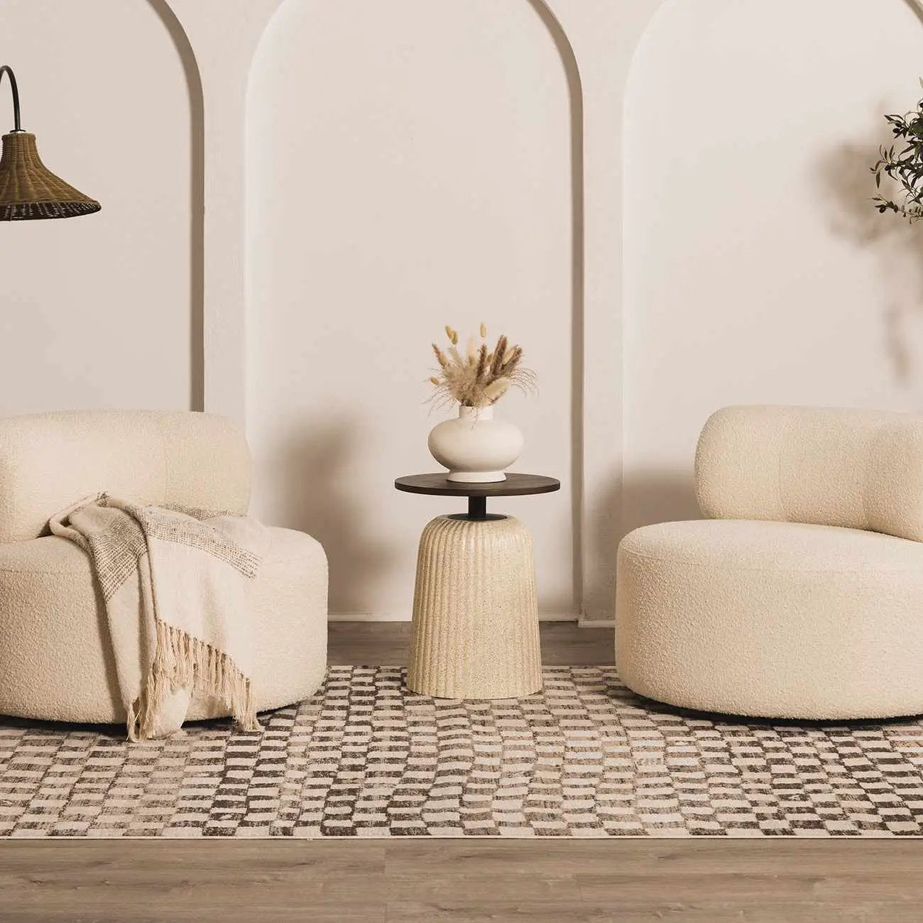 Benjy Cream & Charcoal Checkered Area Rug by Boutique Rugs