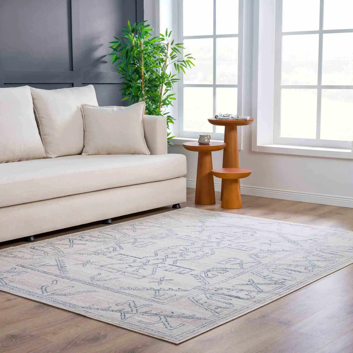 Divya Cream & Silver Blue Area Rug - Clearance, installed in a room 3