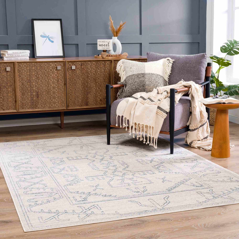 Divya Cream & Silver Blue Area Rug - Clearance by Boutique Rugs