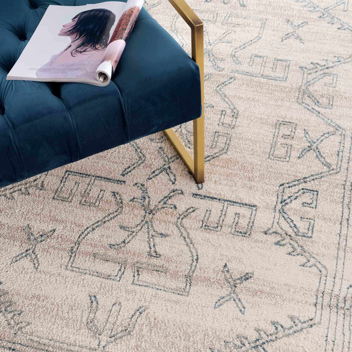 Divya Cream & Silver Blue Area Rug - Clearance, photo 7 of 15