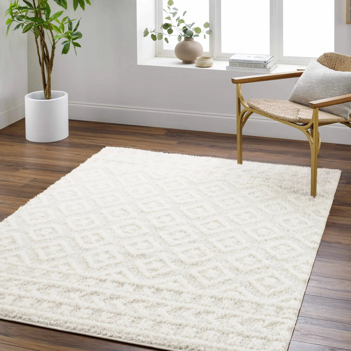 Eivin Cream Diamonds Plush Rug, installed in a room 9