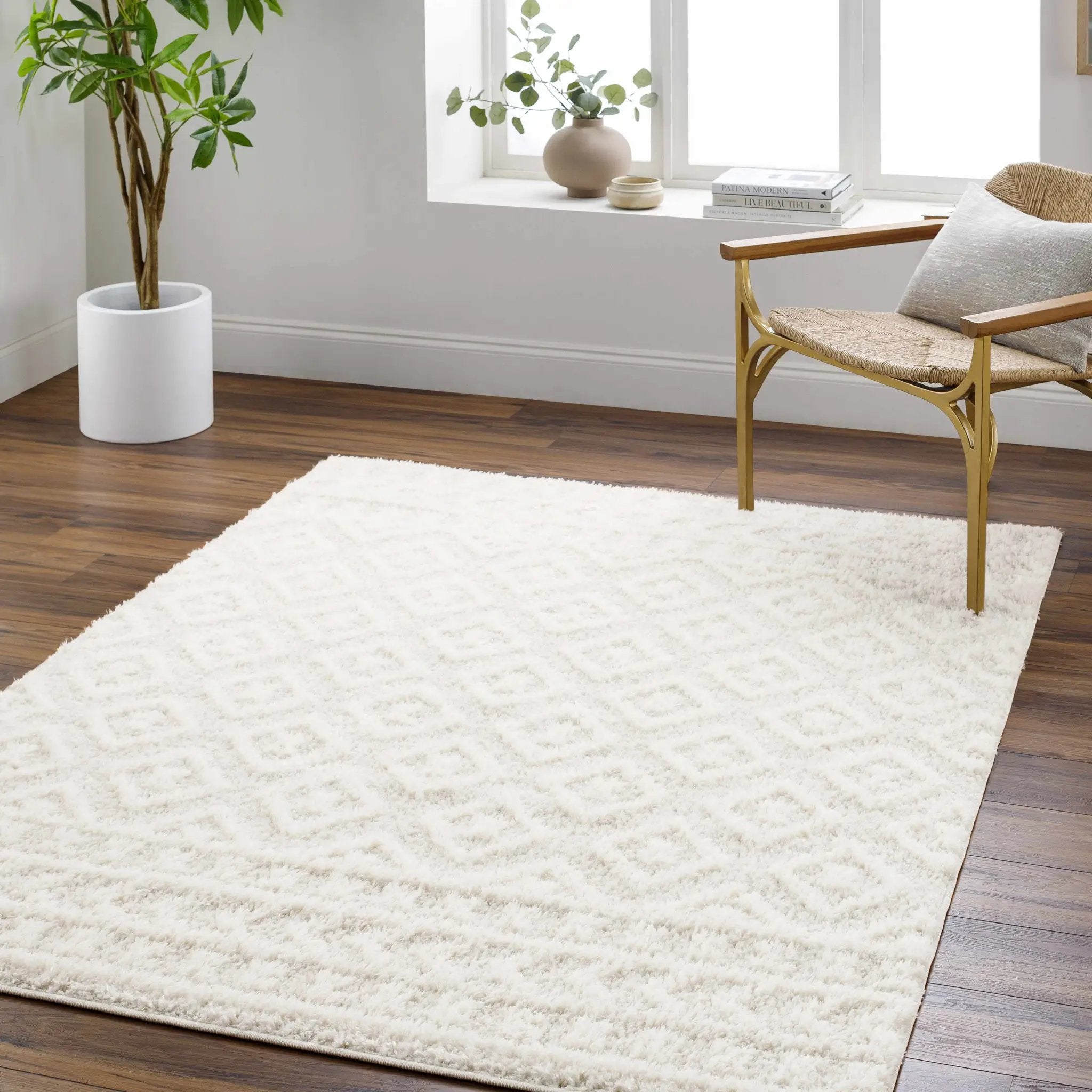 Eivin Cream Diamonds Plush Rug by Boutique Rugs