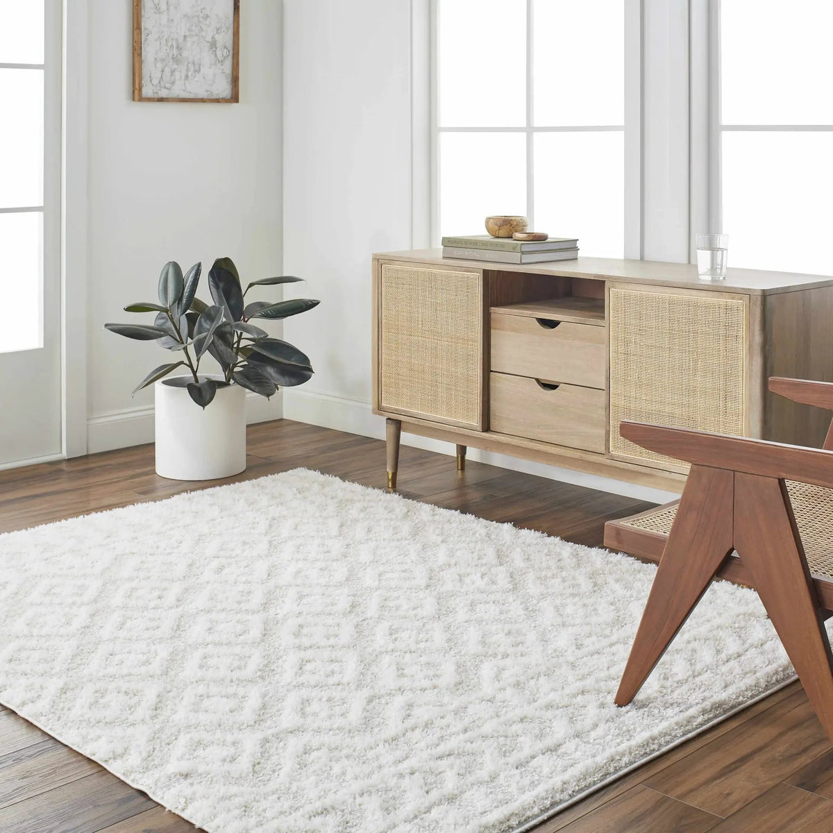 Eivin Cream Diamonds Plush Rug, installed in a room 6