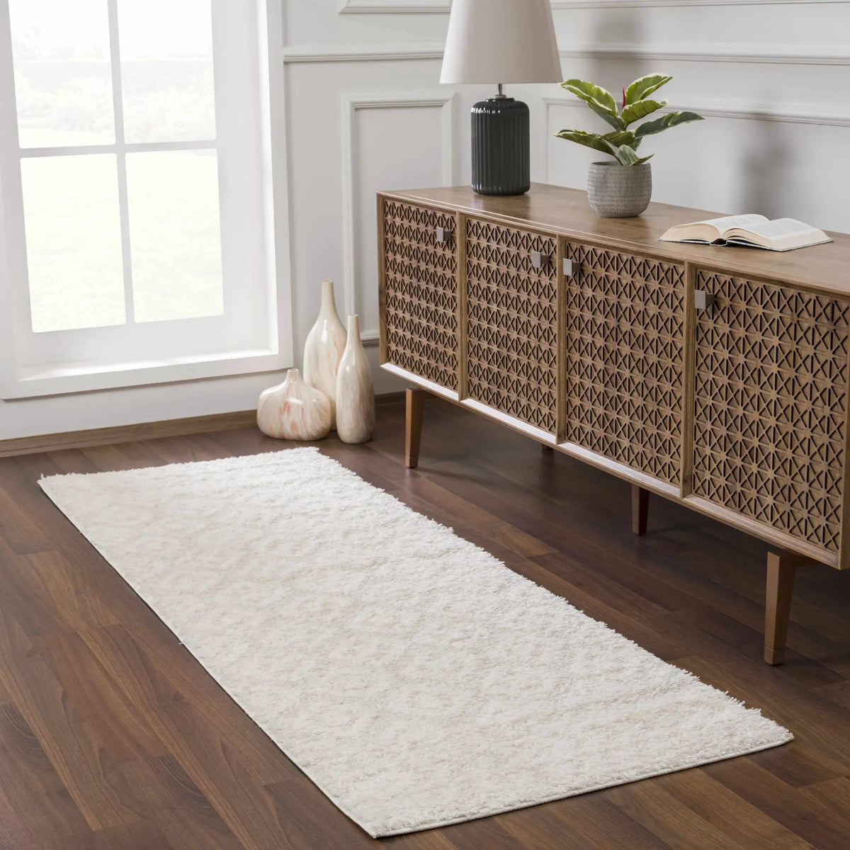 Eivin Cream Diamonds Plush Rug, installed in a room 7