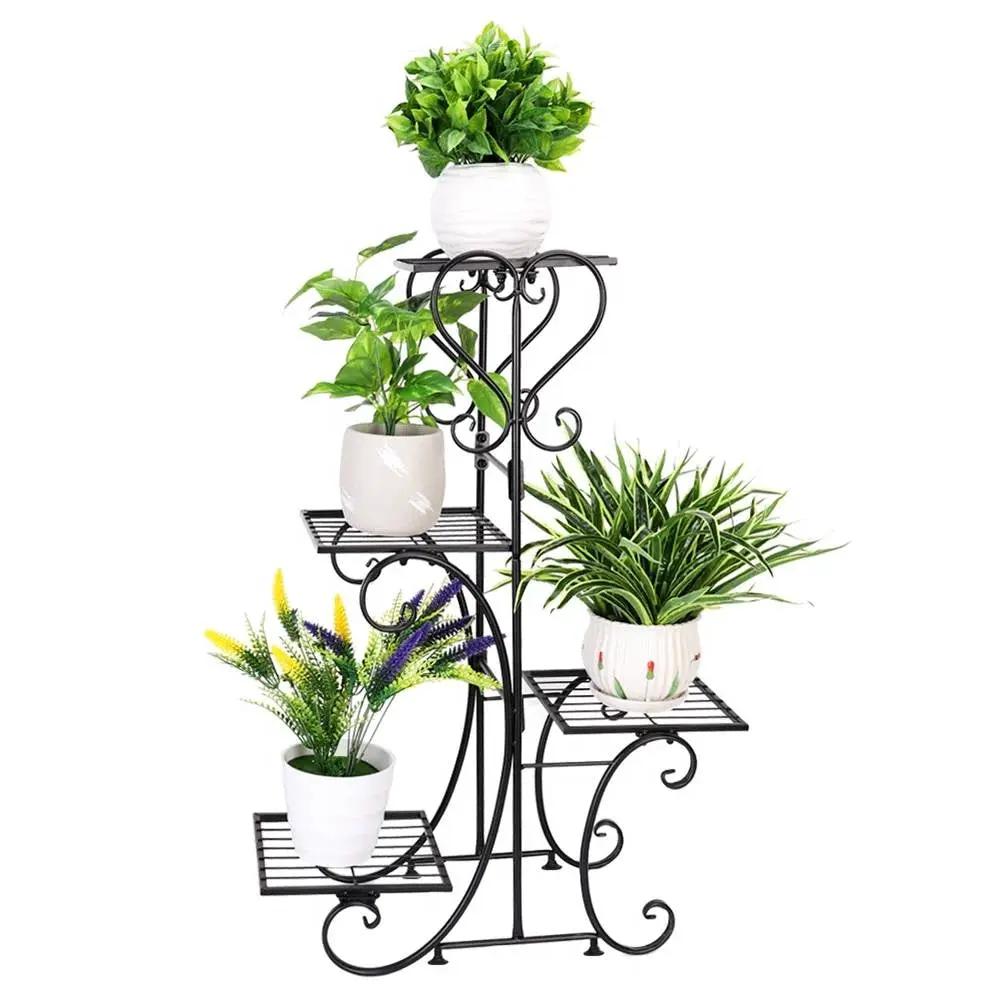 Elegant Black Metal 4-Shelf Plant Stand by HomePacific
