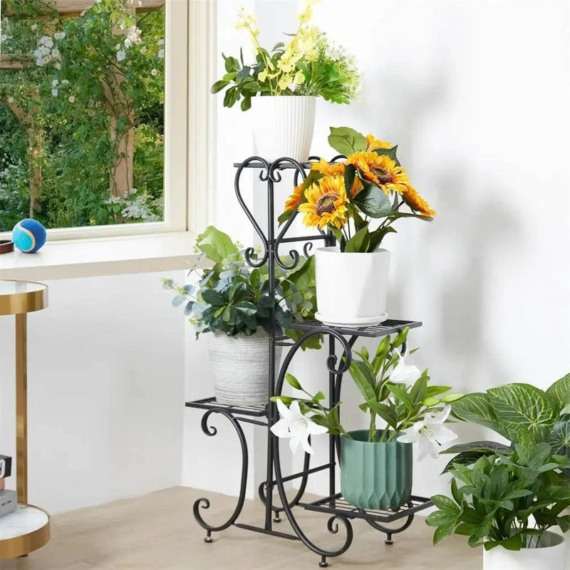 Elegant Black Metal 4-Shelf Plant Stand by HomePacific