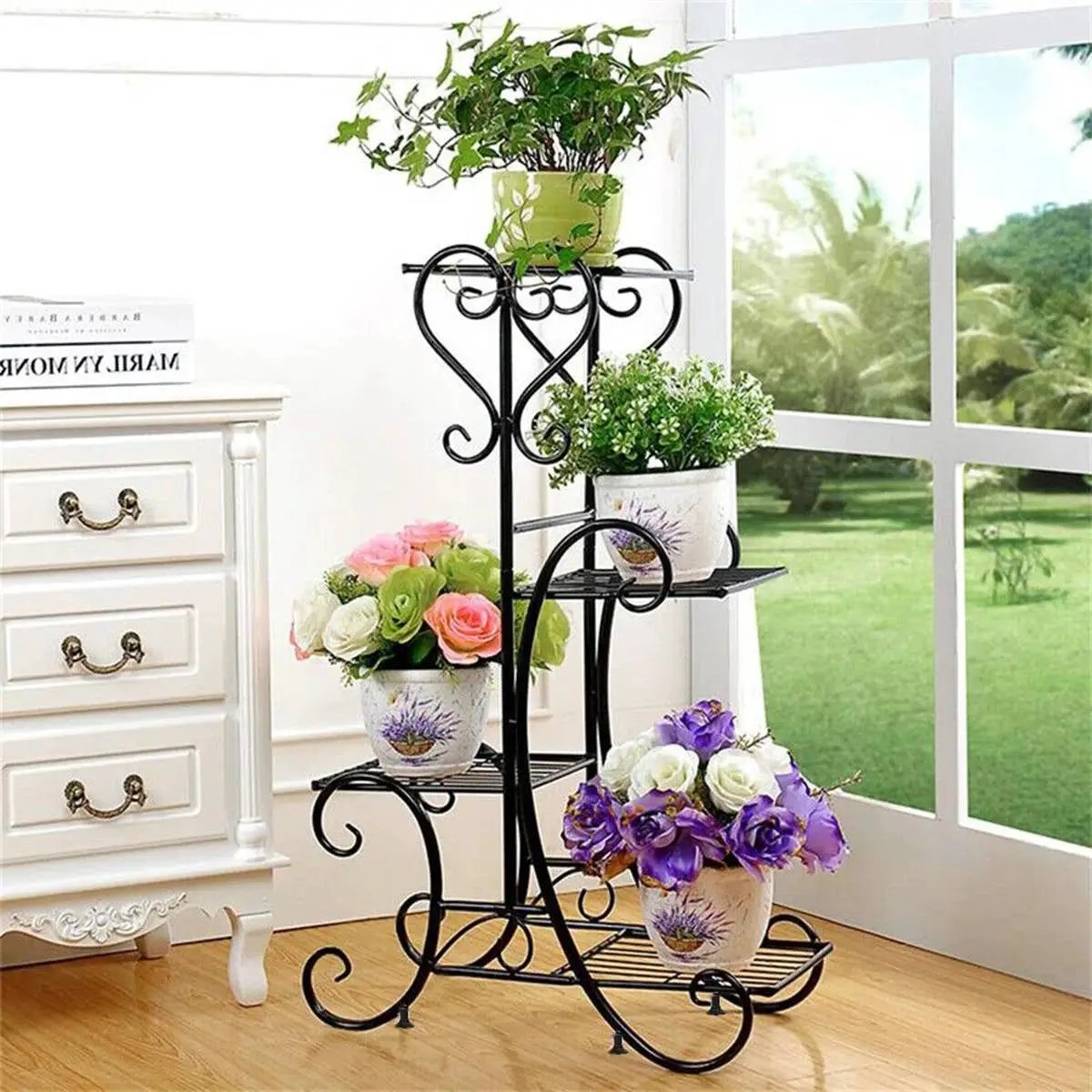 Elegant Black Metal 4-Shelf Plant Stand by HomePacific