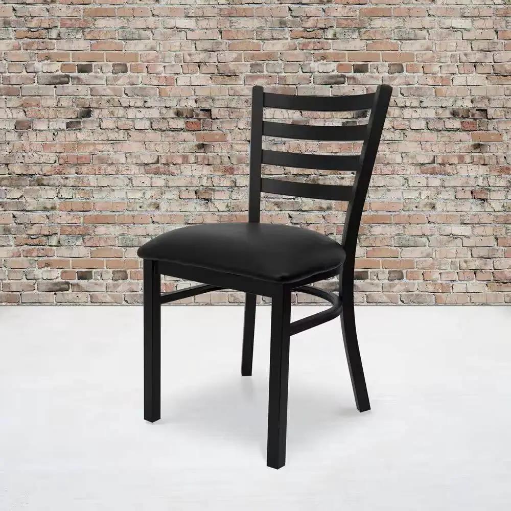 Black Metal Dining Chair with Slatted Back and Vinyl Seat by HomePacific