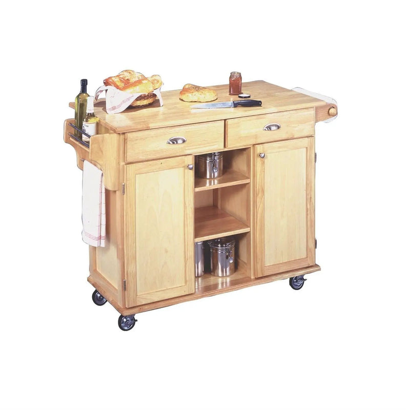 Natural Wood Finish Kitchen Island Cart with Locking Casters by HomePacific