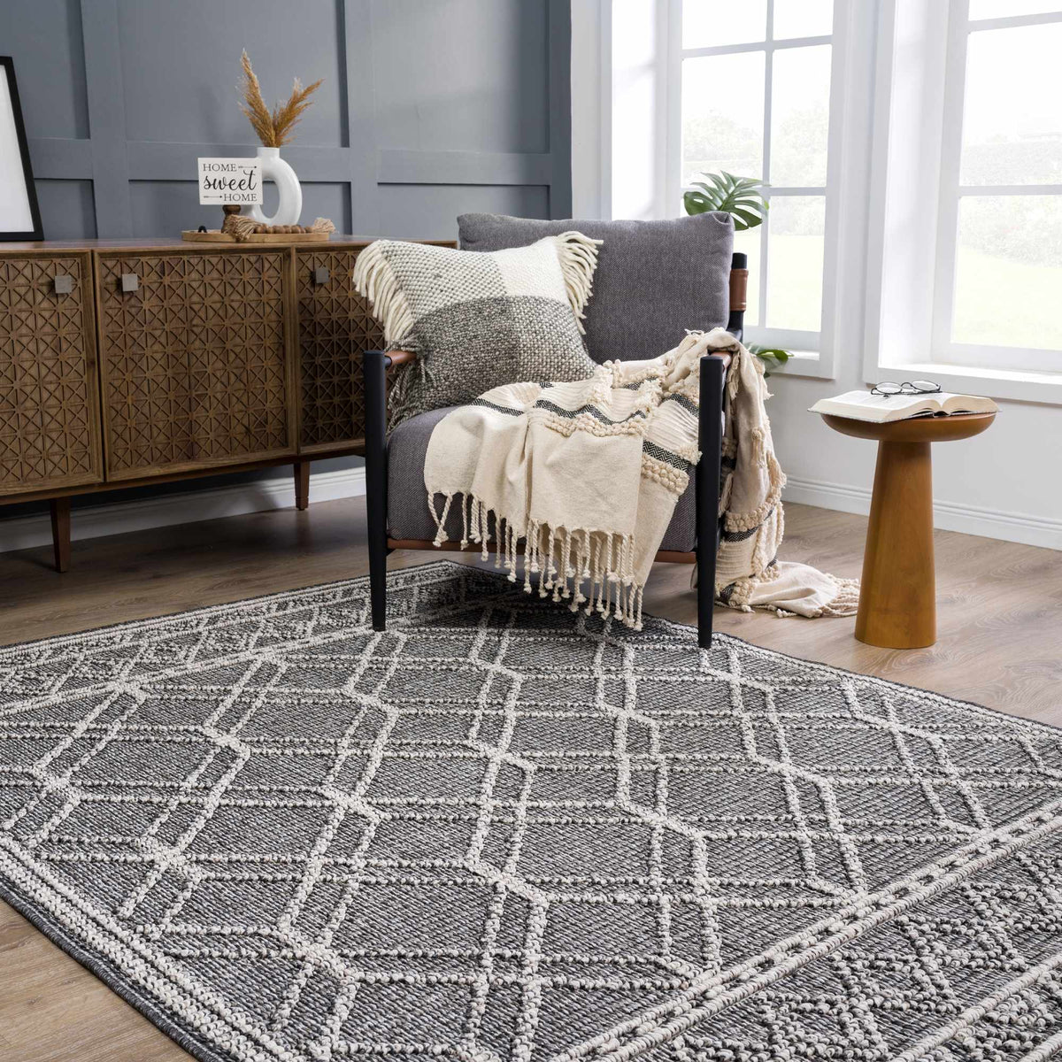Diah Black & Bone Outdoor Area Rug - Clearance, installed in a room 5
